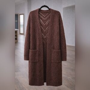 POL Oxblood Wool Blend Long Open Cardigan w/ Pockets | Cozy Oversized Layer NWOT